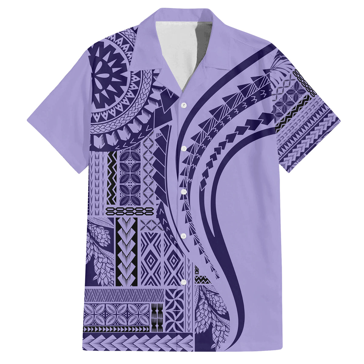 Samoa Siapo Arty Family Matching Tank Maxi Dress and Hawaiian Shirt Purple Style LT9 Dad's Shirt - Short Sleeve Purple - Polynesian Pride