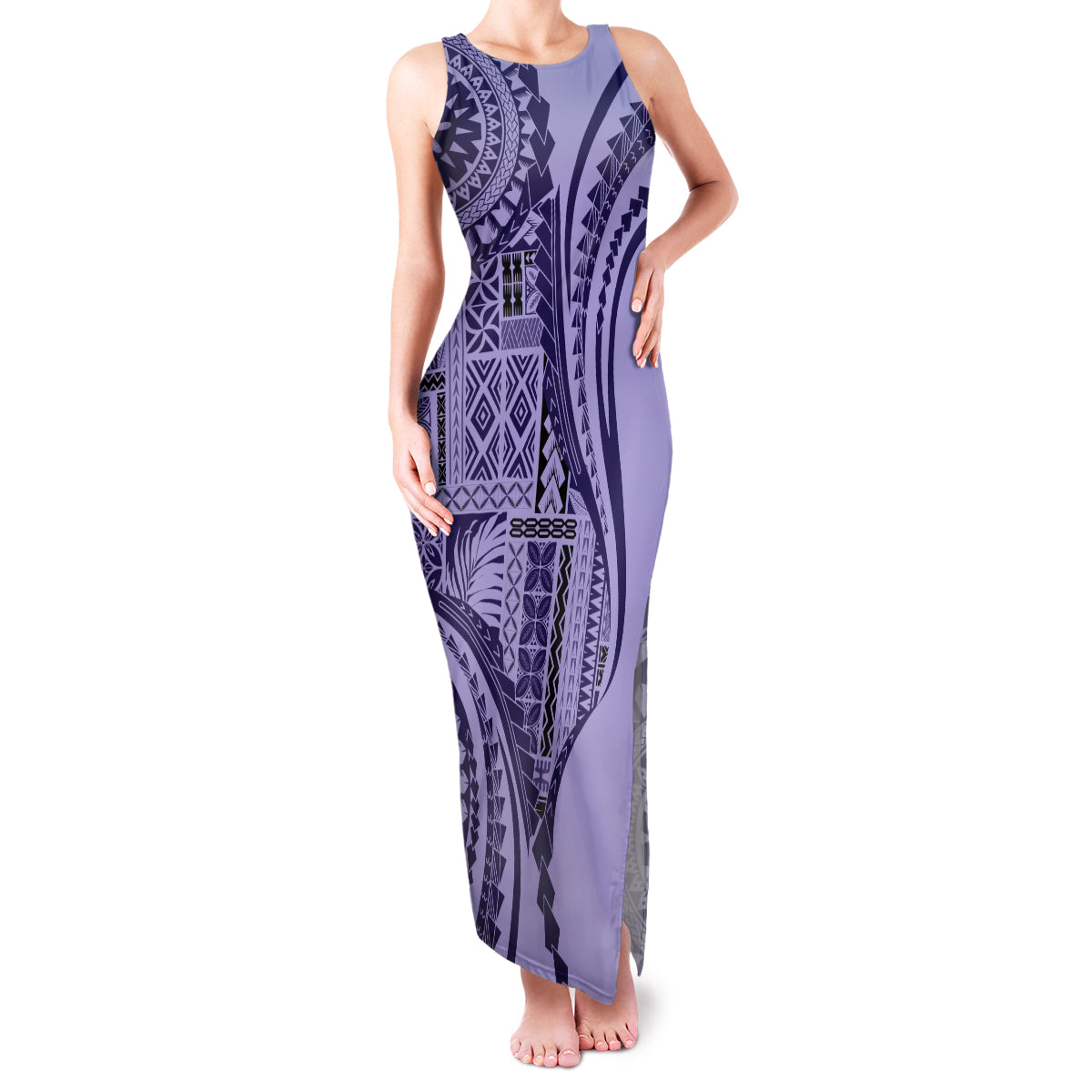 Samoa Siapo Arty Family Matching Tank Maxi Dress and Hawaiian Shirt Purple Style LT9 Mom's Dress Purple - Polynesian Pride