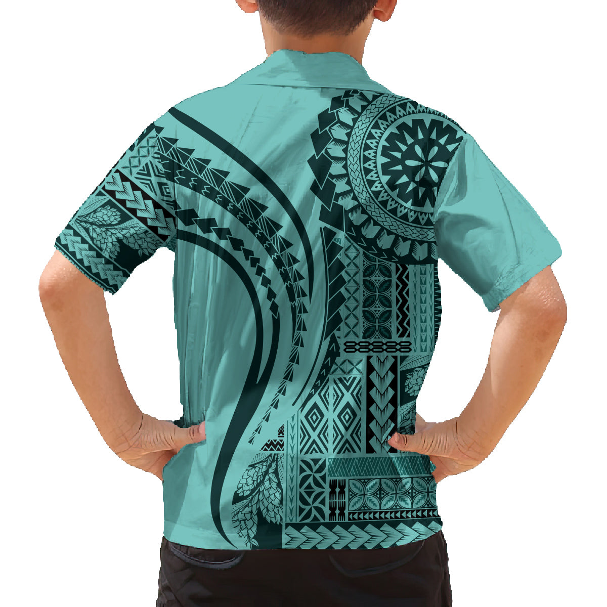 Samoa Siapo Arty Family Matching Summer Maxi Dress and Hawaiian Shirt Turquoise Style LT9 - Polynesian Pride