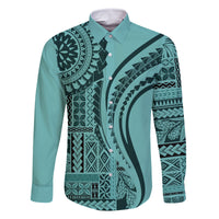 Samoa Siapo Arty Family Matching Summer Maxi Dress and Hawaiian Shirt Turquoise Style LT9 Dad's Shirt - Long Sleeve Turquoise - Polynesian Pride