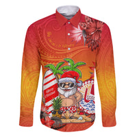 Personalised Wishes in Tahitian Christmas Family Matching Mermaid Dress and Hawaiian Shirt French Polynesia Santa Beach LT9 Dad's Shirt - Long Sleeve Red - Polynesian Pride