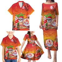 Personalised Wishes in Tahitian Christmas Family Matching Puletasi Dress and Hawaiian Shirt French Polynesia Santa Beach LT9 - Polynesian Pride