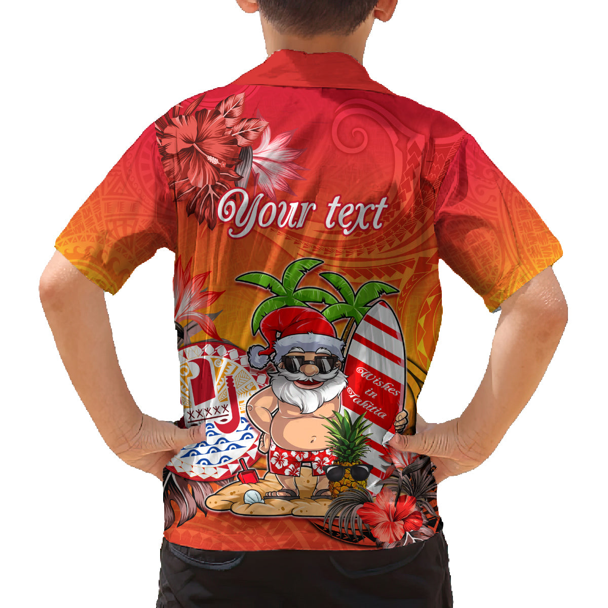 Personalised Wishes in Tahitian Christmas Family Matching Summer Maxi Dress and Hawaiian Shirt French Polynesia Santa Beach LT9 - Polynesian Pride