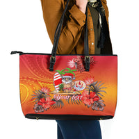 Personalised Wishes in Tahitian Christmas Leather Tote Bag French Polynesia Santa Beach LT9 - Polynesian Pride