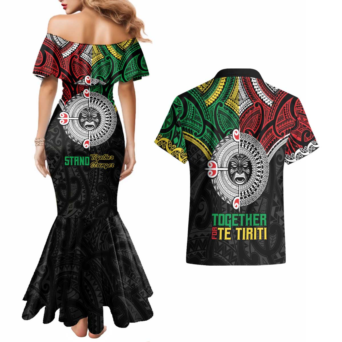 Aotearoa and Cook Islands Mo Te Tiriti Couples Matching Mermaid Dress and Hawaiian Shirt New Zealand Honour The Treaty Ake!Ake!Ake! LT9 - Polynesian Pride
