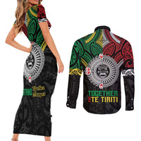 Aotearoa and Cook Islands Mo Te Tiriti Couples Matching Short Sleeve Bodycon Dress and Long Sleeve Button Shirt New Zealand Honour The Treaty Ake!Ake!Ake! LT9 - Polynesian Pride