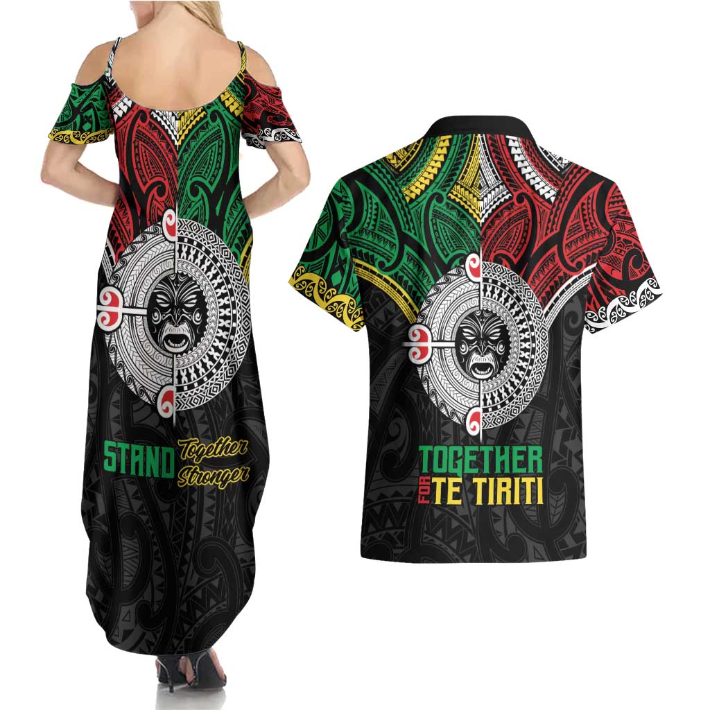 Aotearoa and Cook Islands Mo Te Tiriti Couples Matching Summer Maxi Dress and Hawaiian Shirt New Zealand Honour The Treaty Ake!Ake!Ake! LT9 - Polynesian Pride