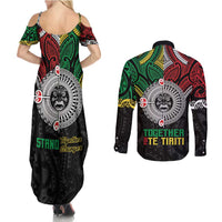 Aotearoa and Cook Islands Mo Te Tiriti Couples Matching Summer Maxi Dress and Long Sleeve Button Shirt New Zealand Honour The Treaty Ake!Ake!Ake! LT9 - Polynesian Pride