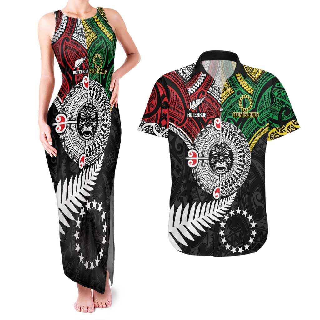 Aotearoa and Cook Islands Mo Te Tiriti Couples Matching Tank Maxi Dress and Hawaiian Shirt New Zealand Honour The Treaty Ake!Ake!Ake! LT9 Green - Polynesian Pride
