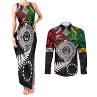 Aotearoa and Cook Islands Mo Te Tiriti Couples Matching Tank Maxi Dress and Long Sleeve Button Shirt New Zealand Honour The Treaty Ake!Ake!Ake! LT9 Green - Polynesian Pride