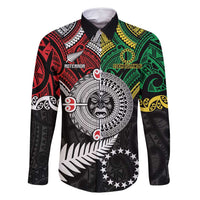 Aotearoa and Cook Islands Mo Te Tiriti Family Matching Long Sleeve Bodycon Dress and Hawaiian Shirt New Zealand Honour The Treaty Ake!Ake!Ake! LT9 Dad's Shirt - Long Sleeve Green - Polynesian Pride