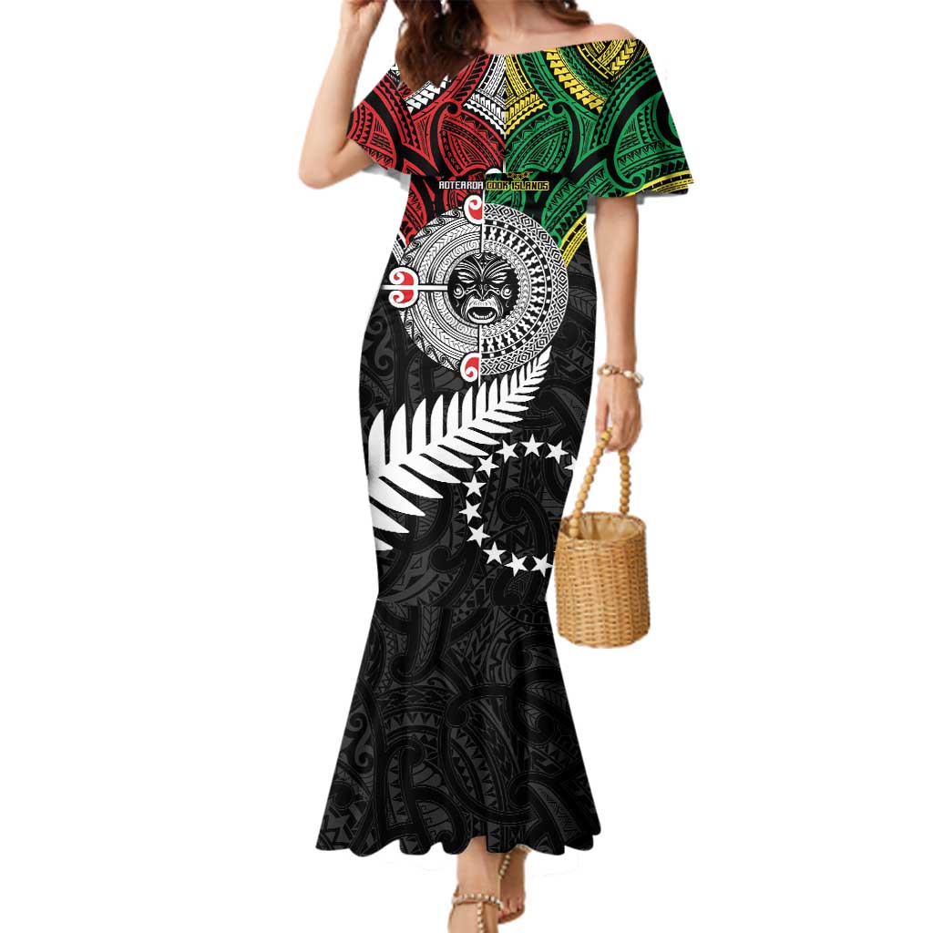 Aotearoa and Cook Islands Mo Te Tiriti Family Matching Mermaid Dress and Hawaiian Shirt New Zealand Honour The Treaty Ake!Ake!Ake! LT9 Mom's Dress Green - Polynesian Pride