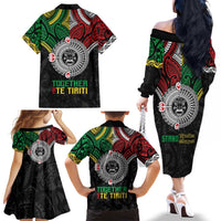 Aotearoa and Cook Islands Mo Te Tiriti Family Matching Off The Shoulder Long Sleeve Dress and Hawaiian Shirt New Zealand Honour The Treaty Ake!Ake!Ake! LT9 - Polynesian Pride