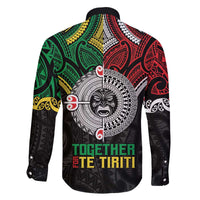 Aotearoa and Cook Islands Mo Te Tiriti Family Matching Off The Shoulder Long Sleeve Dress and Hawaiian Shirt New Zealand Honour The Treaty Ake!Ake!Ake! LT9 - Polynesian Pride