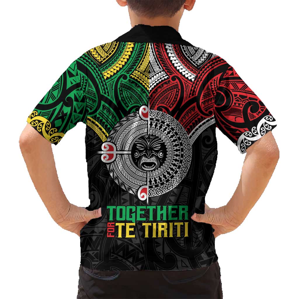 Aotearoa and Cook Islands Mo Te Tiriti Family Matching Off Shoulder Maxi Dress and Hawaiian Shirt New Zealand Honour The Treaty Ake!Ake!Ake! LT9 - Polynesian Pride
