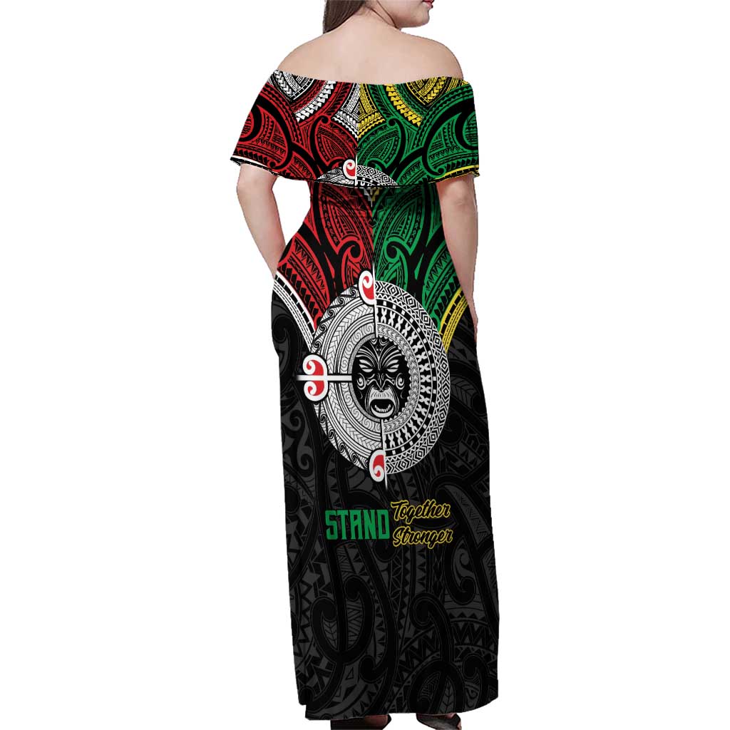 Aotearoa and Cook Islands Mo Te Tiriti Family Matching Off Shoulder Maxi Dress and Hawaiian Shirt New Zealand Honour The Treaty Ake!Ake!Ake! LT9 - Polynesian Pride