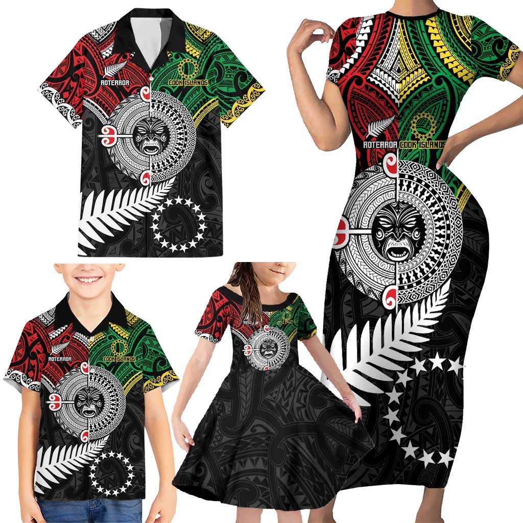 Aotearoa and Cook Islands Mo Te Tiriti Family Matching Short Sleeve Bodycon Dress and Hawaiian Shirt New Zealand Honour The Treaty Ake!Ake!Ake! LT9 - Polynesian Pride