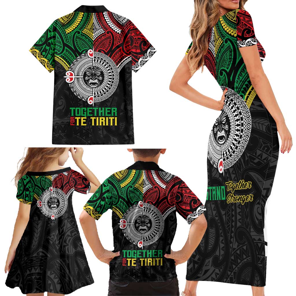 Aotearoa and Cook Islands Mo Te Tiriti Family Matching Short Sleeve Bodycon Dress and Hawaiian Shirt New Zealand Honour The Treaty Ake!Ake!Ake! LT9 - Polynesian Pride