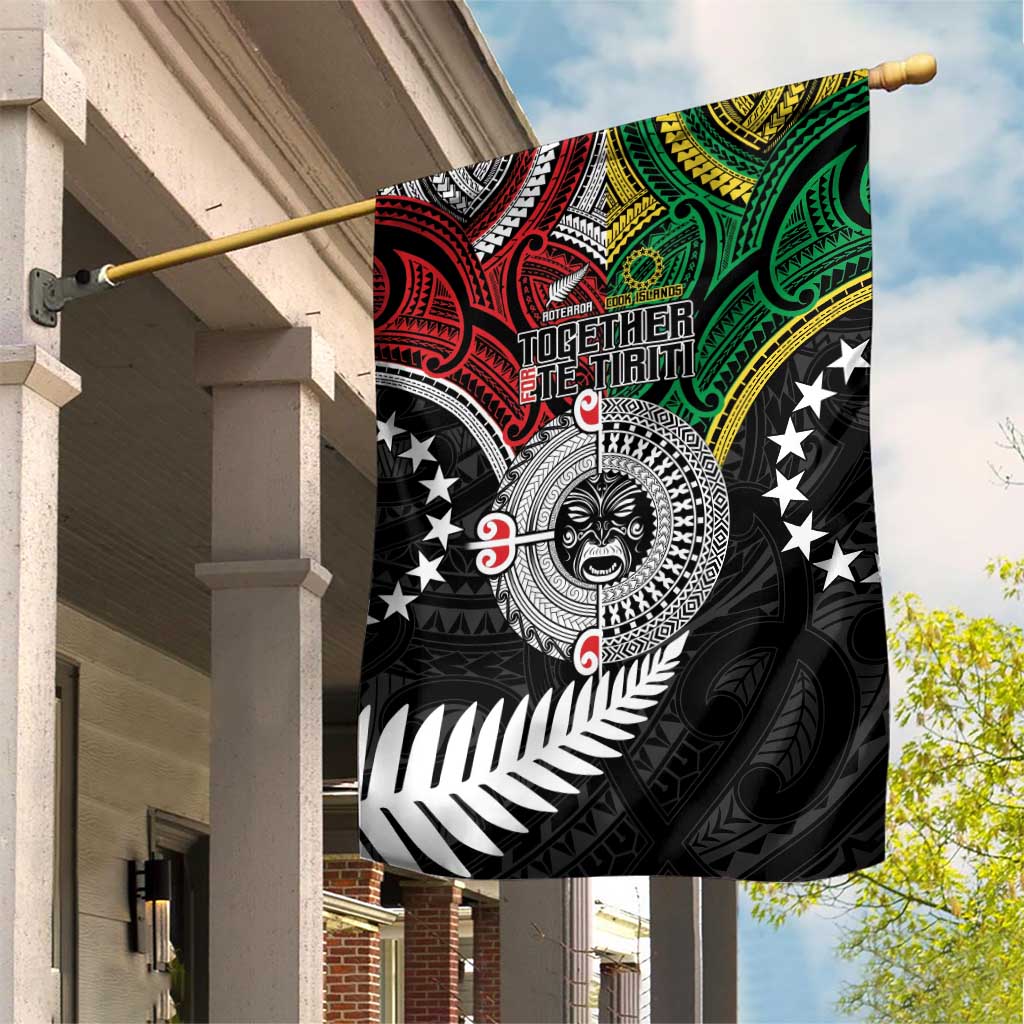 Aotearoa and Cook Islands Mo Te Tiriti Garden Flag New Zealand Honour The Treaty Ake!Ake!Ake! LT9 House Flag Green - Polynesian Pride