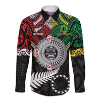 Aotearoa and Cook Islands Mo Te Tiriti Long Sleeve Button Shirt New Zealand Honour The Treaty Ake!Ake!Ake! LT9 Unisex Green - Polynesian Pride