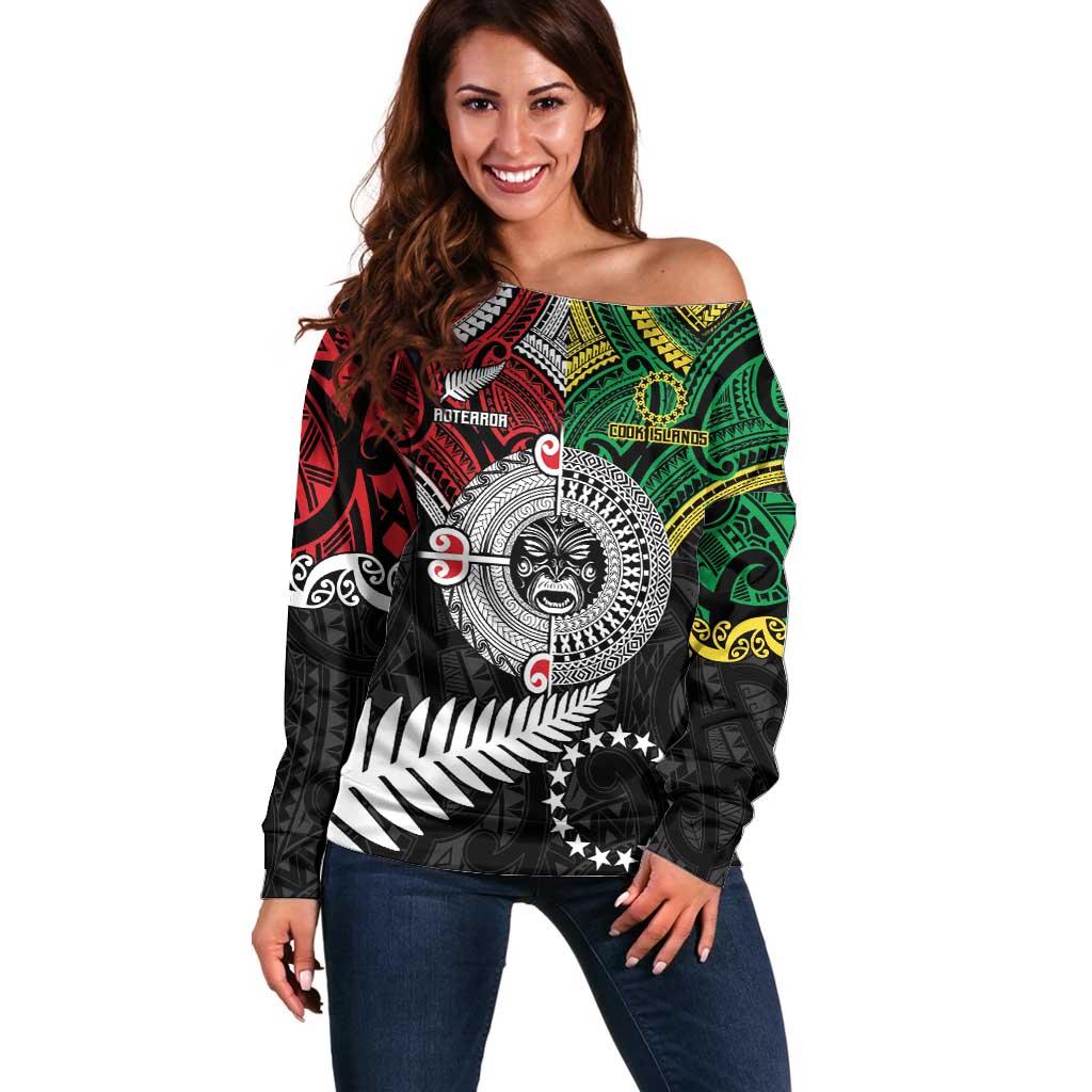 Aotearoa and Cook Islands Mo Te Tiriti Off Shoulder Sweater New Zealand Honour The Treaty Ake!Ake!Ake! LT9 Women Green - Polynesian Pride