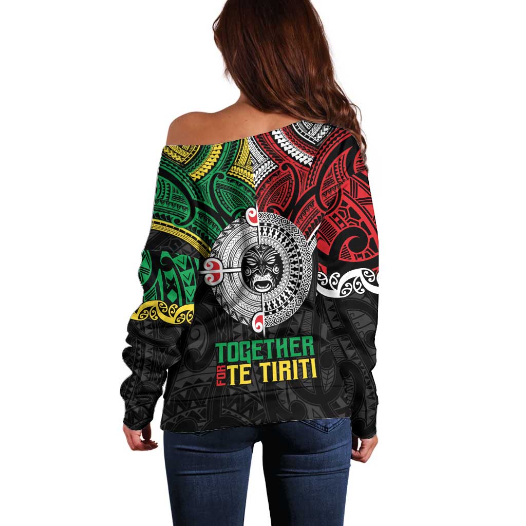 Aotearoa and Cook Islands Mo Te Tiriti Off Shoulder Sweater New Zealand Honour The Treaty Ake!Ake!Ake! LT9 - Polynesian Pride