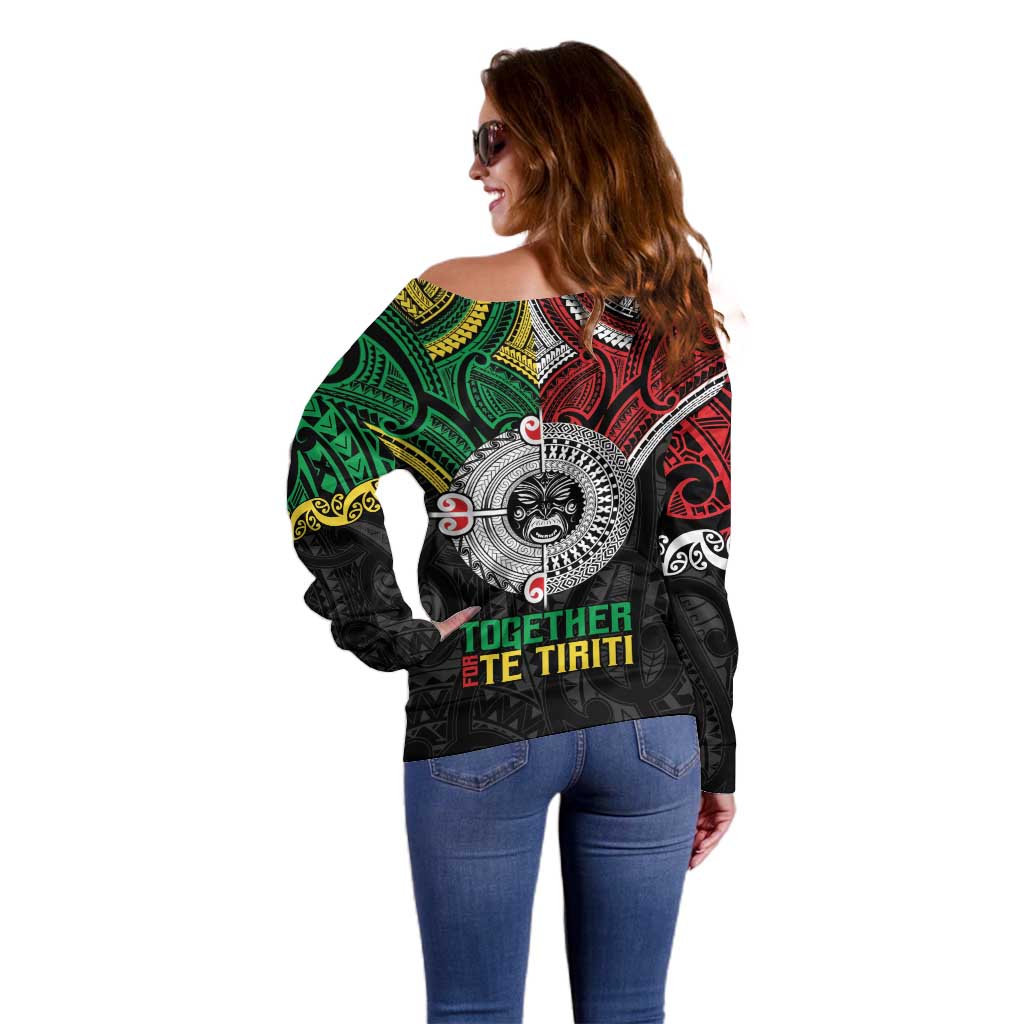 Aotearoa and Cook Islands Mo Te Tiriti Off Shoulder Sweater New Zealand Honour The Treaty Ake!Ake!Ake! LT9 - Polynesian Pride
