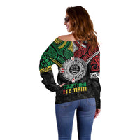 Aotearoa and Cook Islands Mo Te Tiriti Off Shoulder Sweater New Zealand Honour The Treaty Ake!Ake!Ake! LT9 - Polynesian Pride