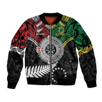 Aotearoa and Cook Islands Mo Te Tiriti Sleeve Zip Bomber Jacket New Zealand Honour The Treaty Ake!Ake!Ake! LT9 Unisex Green - Polynesian Pride