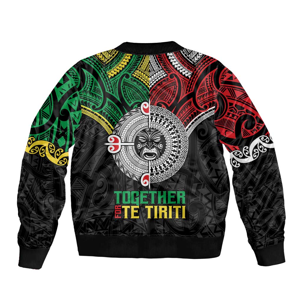 Aotearoa and Cook Islands Mo Te Tiriti Sleeve Zip Bomber Jacket New Zealand Honour The Treaty Ake!Ake!Ake! LT9 - Polynesian Pride