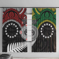 Aotearoa and Cook Islands Mo Te Tiriti Window Curtain New Zealand Honour The Treaty Ake!Ake!Ake! LT9 With Hooks Green - Polynesian Pride