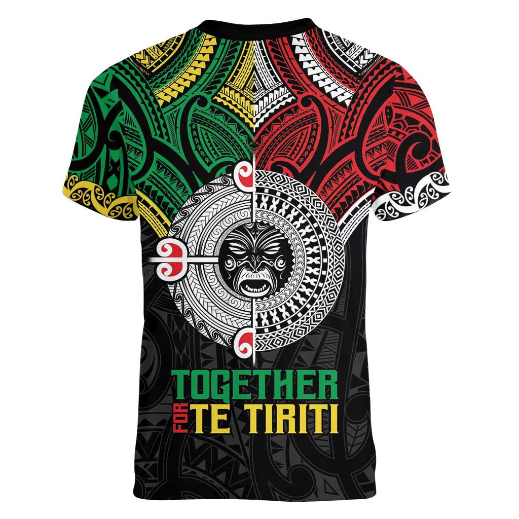 Aotearoa and Cook Islands Mo Te Tiriti Women V-Neck T-Shirt New Zealand Honour The Treaty Ake!Ake!Ake! LT9 - Polynesian Pride