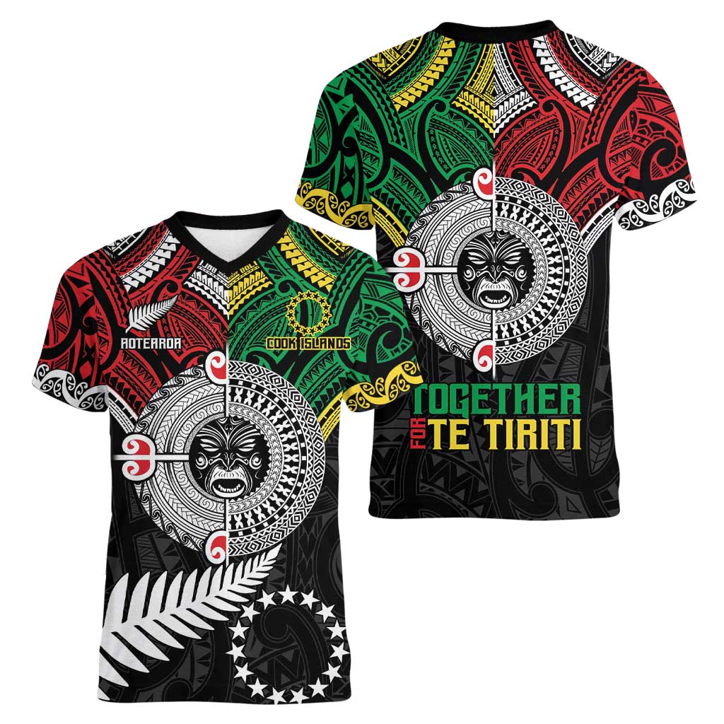 Aotearoa and Cook Islands Mo Te Tiriti Women V-Neck T-Shirt New Zealand Honour The Treaty Ake!Ake!Ake! LT9 - Polynesian Pride