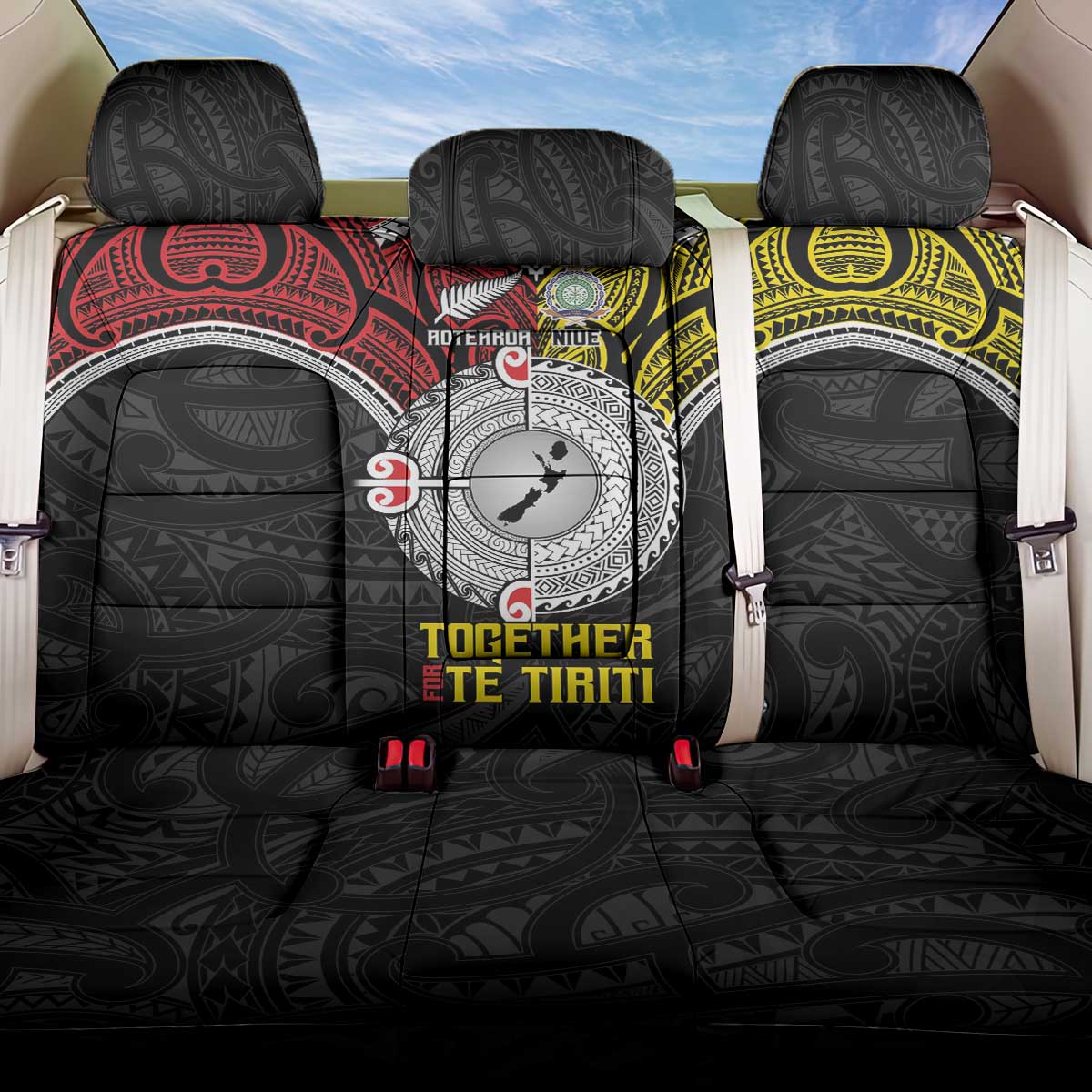 Aotearoa and Niue Mo Te Tiriti Back Car Seat Cover New Zealand Honour The Treaty Ake!Ake!Ake! LT9 One Size Gold - Polynesian Pride