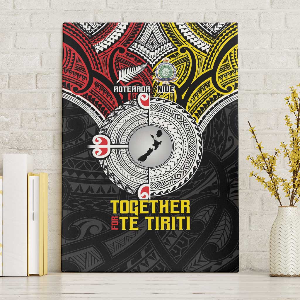 Aotearoa and Niue Mo Te Tiriti Canvas Wall Art New Zealand Honour The Treaty Ake!Ake!Ake! LT9 Without Frame Gold - Polynesian Pride