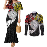 Aotearoa and Niue Mo Te Tiriti Couples Matching Mermaid Dress and Long Sleeve Button Shirt New Zealand Honour The Treaty Ake!Ake!Ake! LT9 Gold - Polynesian Pride