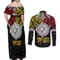 Aotearoa and Niue Mo Te Tiriti Couples Matching Off Shoulder Maxi Dress and Long Sleeve Button Shirt New Zealand Honour The Treaty Ake!Ake!Ake! LT9 - Polynesian Pride