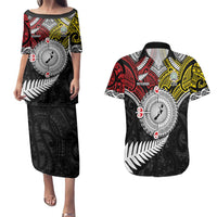 Aotearoa and Niue Mo Te Tiriti Couples Matching Puletasi and Hawaiian Shirt New Zealand Honour The Treaty Ake!Ake!Ake! LT9 Gold - Polynesian Pride