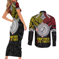 Aotearoa and Niue Mo Te Tiriti Couples Matching Short Sleeve Bodycon Dress and Long Sleeve Button Shirt New Zealand Honour The Treaty Ake!Ake!Ake! LT9 - Polynesian Pride