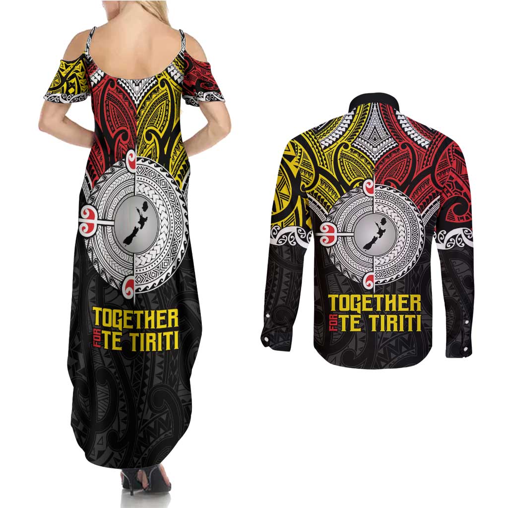 Aotearoa and Niue Mo Te Tiriti Couples Matching Summer Maxi Dress and Long Sleeve Button Shirt New Zealand Honour The Treaty Ake!Ake!Ake! LT9 - Polynesian Pride