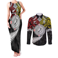 Aotearoa and Niue Mo Te Tiriti Couples Matching Tank Maxi Dress and Long Sleeve Button Shirt New Zealand Honour The Treaty Ake!Ake!Ake! LT9 Gold - Polynesian Pride