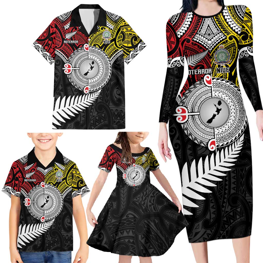 Aotearoa and Niue Mo Te Tiriti Family Matching Long Sleeve Bodycon Dress and Hawaiian Shirt New Zealand Honour The Treaty Ake!Ake!Ake! LT9 - Polynesian Pride