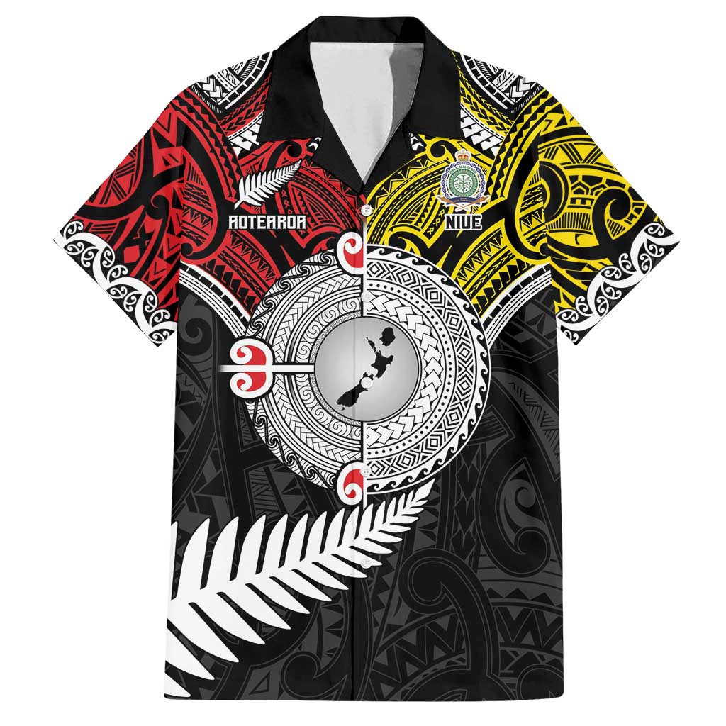Aotearoa and Niue Mo Te Tiriti Family Matching Off Shoulder Maxi Dress and Hawaiian Shirt New Zealand Honour The Treaty Ake!Ake!Ake! LT9 Dad's Shirt - Short Sleeve Gold - Polynesian Pride