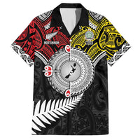Aotearoa and Niue Mo Te Tiriti Family Matching Off Shoulder Maxi Dress and Hawaiian Shirt New Zealand Honour The Treaty Ake!Ake!Ake! LT9 Dad's Shirt - Short Sleeve Gold - Polynesian Pride