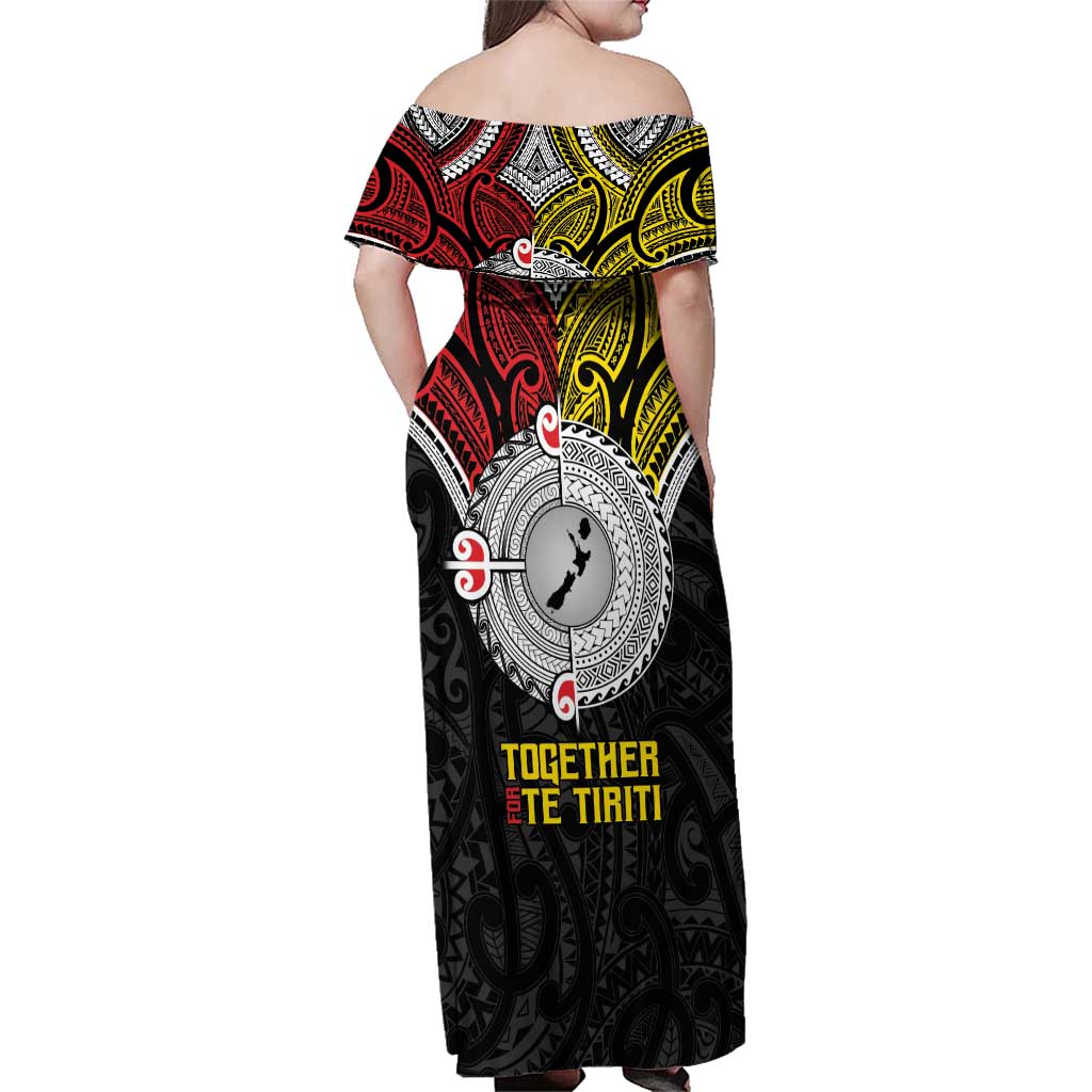 Aotearoa and Niue Mo Te Tiriti Family Matching Off Shoulder Maxi Dress and Hawaiian Shirt New Zealand Honour The Treaty Ake!Ake!Ake! LT9 - Polynesian Pride