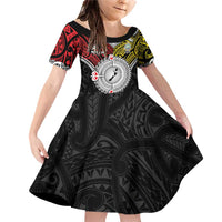Aotearoa and Niue Mo Te Tiriti Family Matching Off Shoulder Short Dress and Hawaiian Shirt New Zealand Honour The Treaty Ake!Ake!Ake! LT9 Daughter's Dress Gold - Polynesian Pride