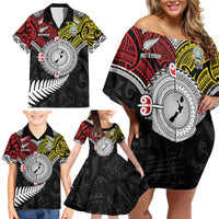 Aotearoa and Niue Mo Te Tiriti Family Matching Off Shoulder Short Dress and Hawaiian Shirt New Zealand Honour The Treaty Ake!Ake!Ake! LT9 - Polynesian Pride