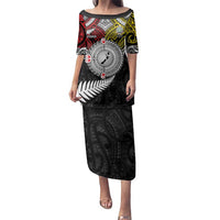 Aotearoa and Niue Mo Te Tiriti Family Matching Puletasi and Hawaiian Shirt New Zealand Honour The Treaty Ake!Ake!Ake! LT9 Mom's Dress Gold - Polynesian Pride