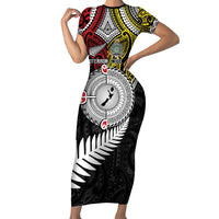 Aotearoa and Niue Mo Te Tiriti Family Matching Short Sleeve Bodycon Dress and Hawaiian Shirt New Zealand Honour The Treaty Ake!Ake!Ake! LT9 Mom's Dress Gold - Polynesian Pride