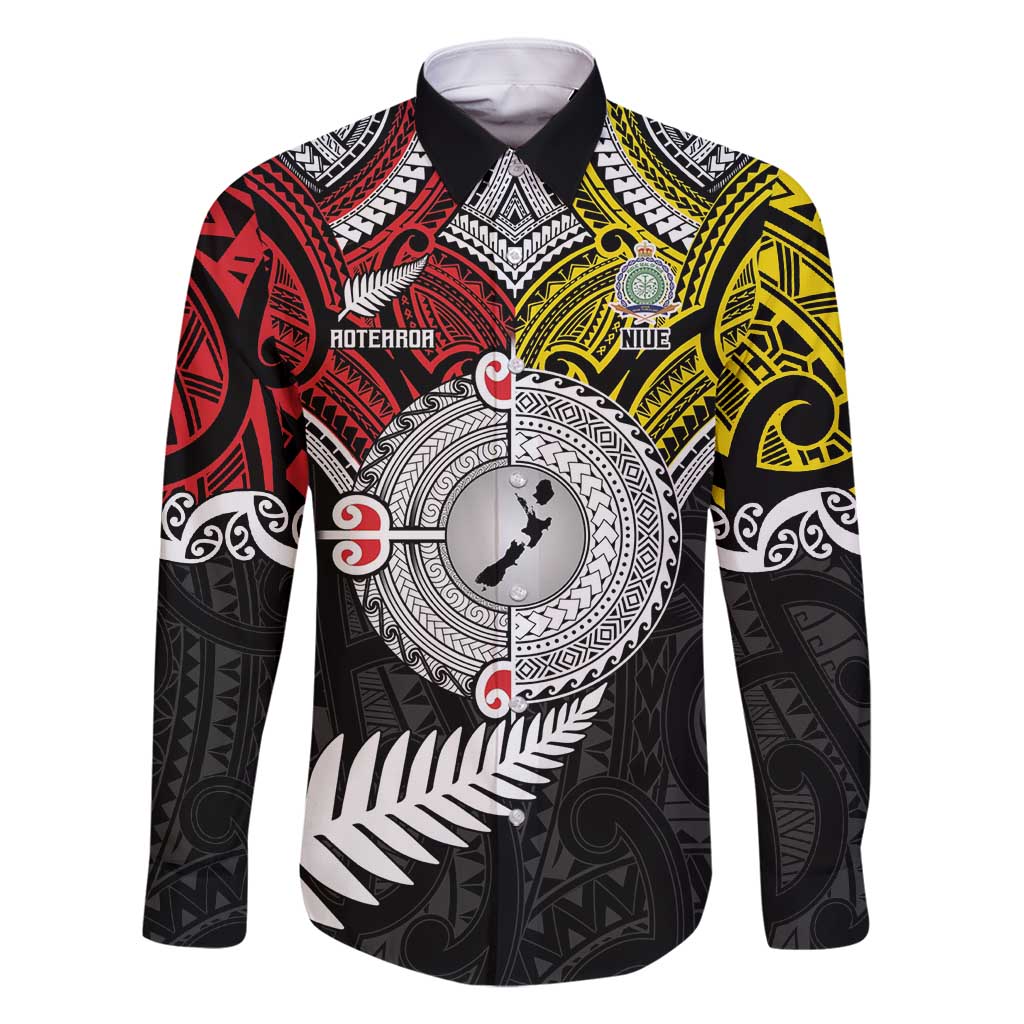 Aotearoa and Niue Mo Te Tiriti Family Matching Summer Maxi Dress and Hawaiian Shirt New Zealand Honour The Treaty Ake!Ake!Ake! LT9 Dad's Shirt - Long Sleeve Gold - Polynesian Pride
